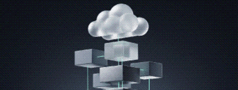 A cloud above a tower of stacked glass modules