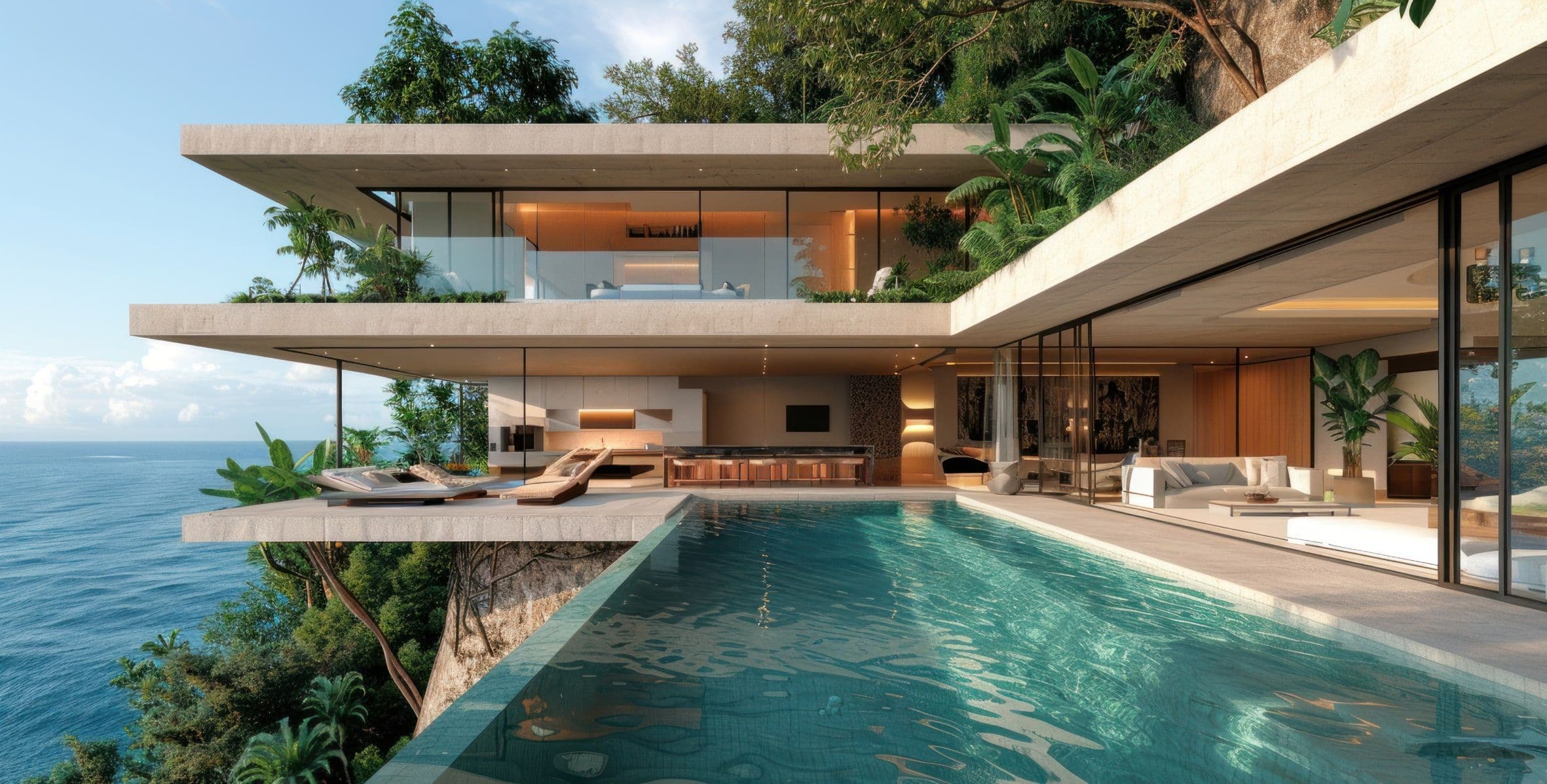 A modern clifftop villa with an infinity pool overlooking the sea