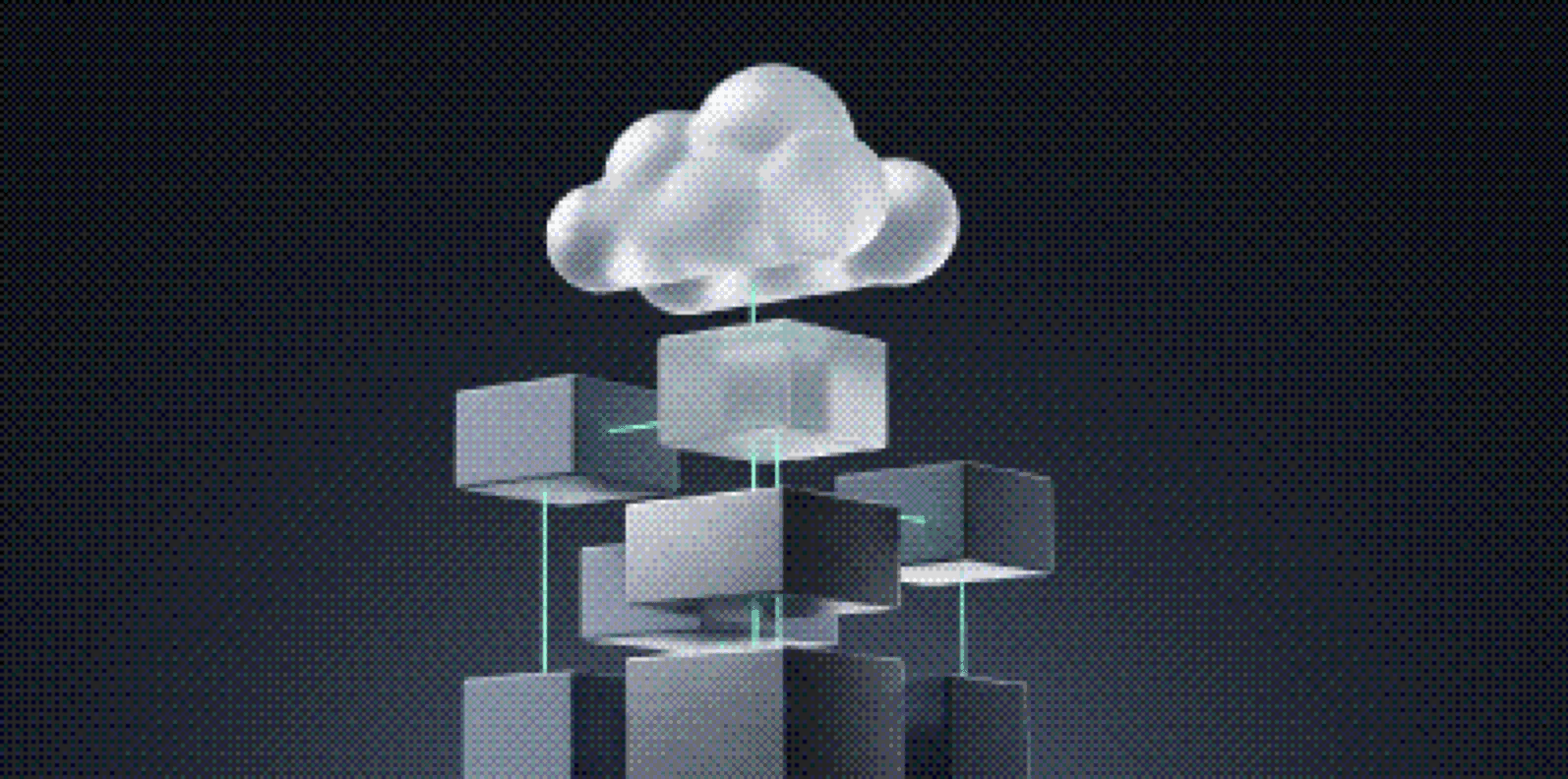 A cloud above a tower of stacked glass modules