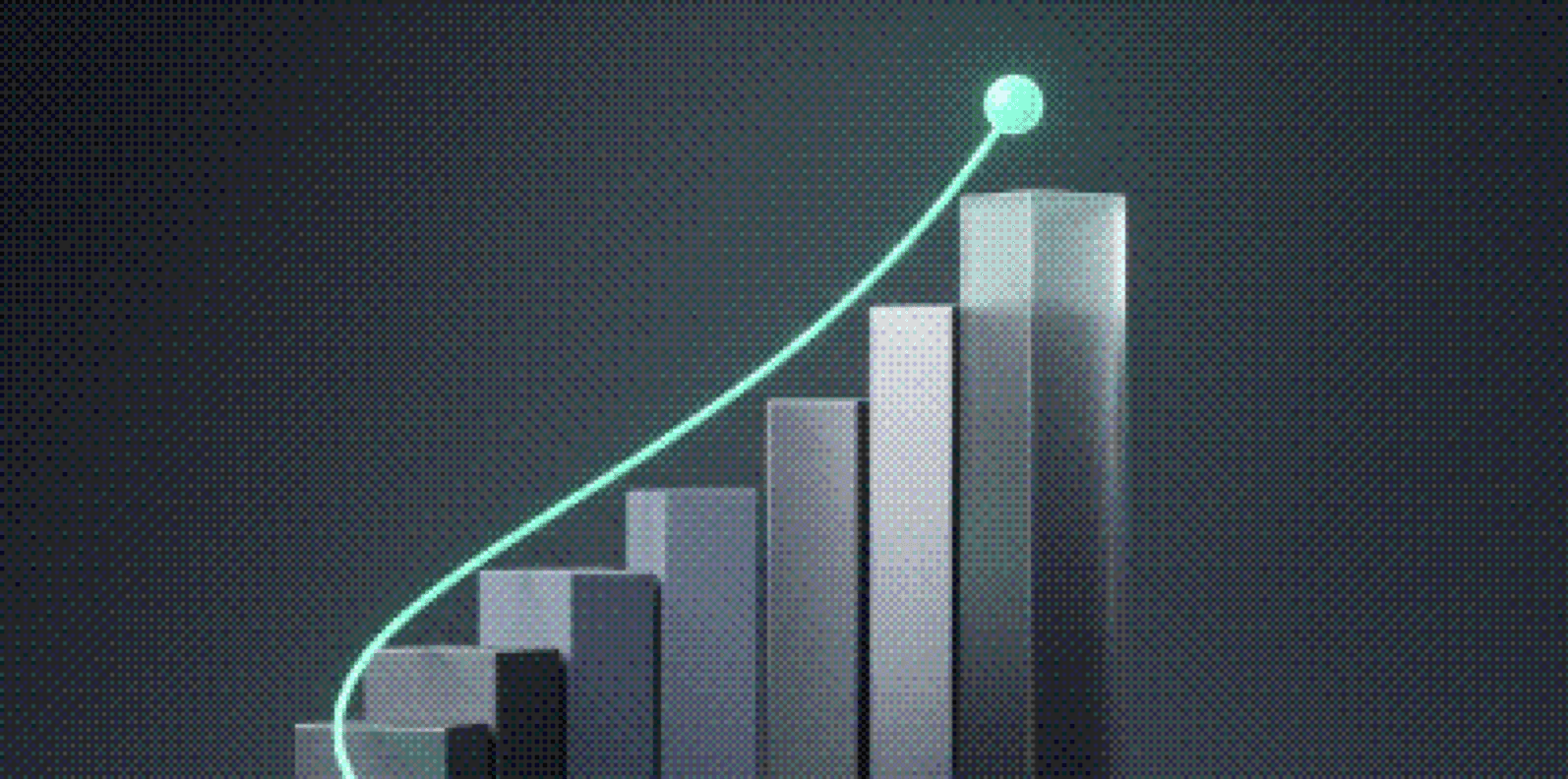 A glowing curve rising over a row of bars